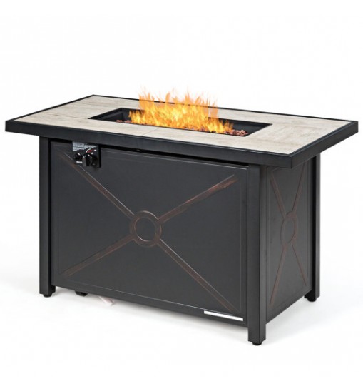 9 Pieces Outdoor Patio Furniture Set with 42 Inch Propane Fire Pit Table-Black