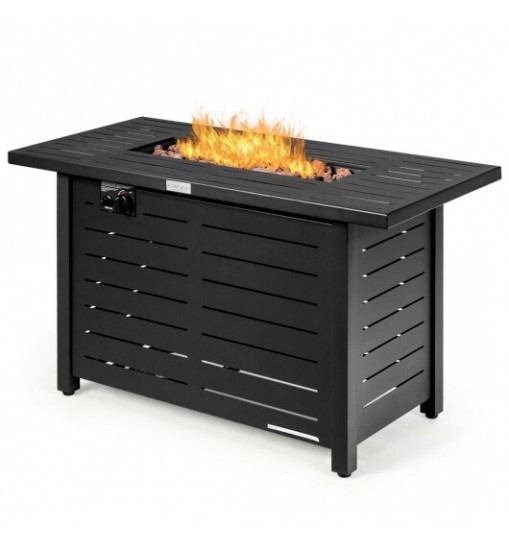 42 Inch 60 000 BTU Rectangular Propane Fire Pit Table with Waterproof Cover