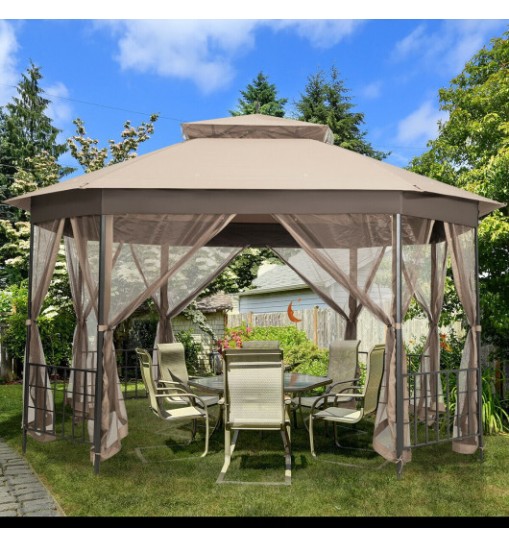 10'x 12' Octagonal Patio Gazebo-Brown