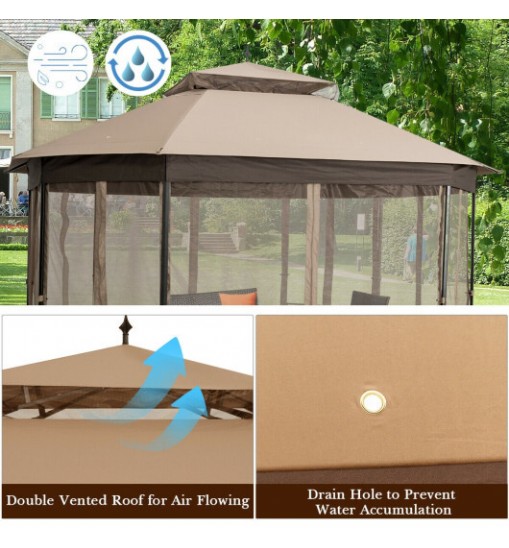 10'x 12' Octagonal Patio Gazebo-Brown