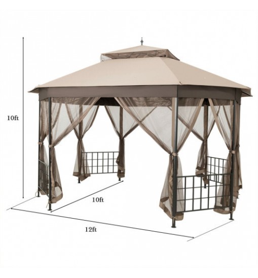 10'x 12' Octagonal Patio Gazebo-Brown