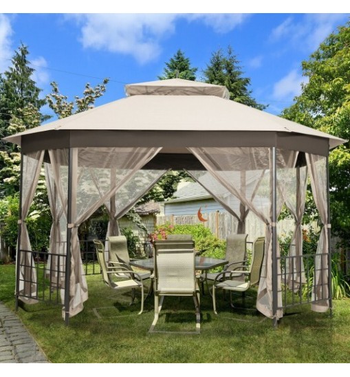 10'x 12' Octagonal Patio Gazebo-Brown