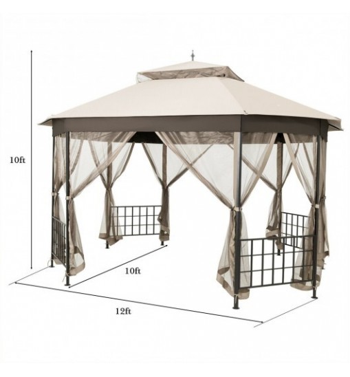 10'x 12' Octagonal Patio Gazebo-Brown