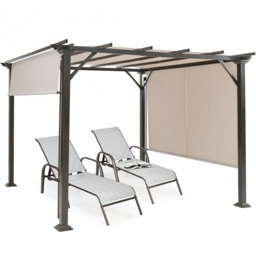 10 x 10 Feet Metal Frame Patio Furniture Shelter-Beige