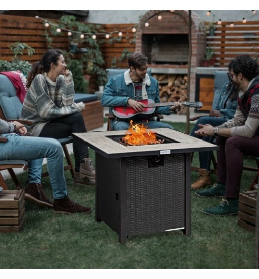 30 Inch Square Propane Gas Fire Pit Table Ceramic Tabletop