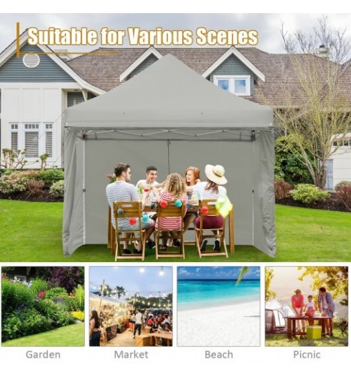 10 x 10 Feet Pop-up Gazebo with 5 Removable Zippered Sidewalls and Extended Awning-Blue