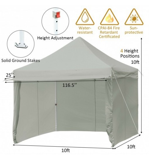 10 x 10 Feet Pop-up Gazebo with 5 Removable Zippered Sidewalls and Extended Awning-Blue