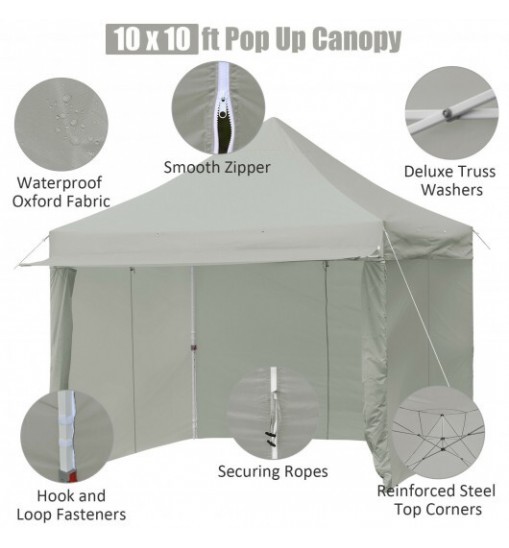 10 x 10 Feet Pop-up Gazebo with 5 Removable Zippered Sidewalls and Extended Awning-Blue