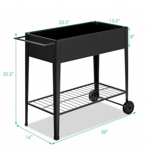 Raised Garden Bed Elevated Planter Box on Wheels Steel Planter with Shelf-Black