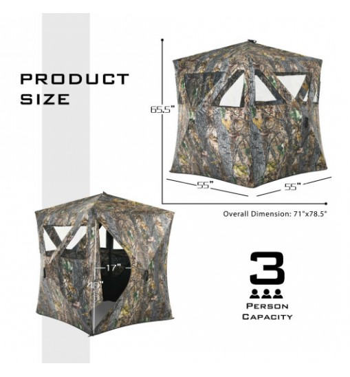 3 Person Portable Pop-Up Ground Hunting Blind with Tie-downs