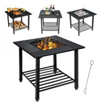 31 Inch Outdoor Fire Pit Dining Table with Cooking BBQ Grate