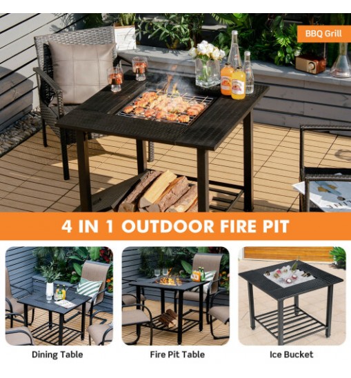 31 Inch Outdoor Fire Pit Dining Table with Cooking BBQ Grate