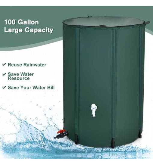 100 Gallon Portable Rain Barrel Water Collector Tank with Spigot Filter