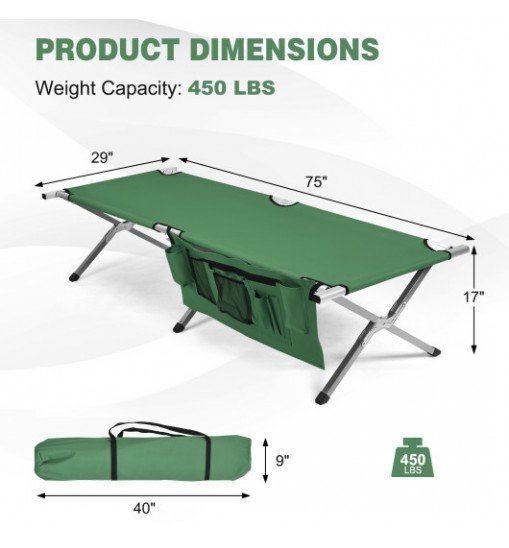 Folding Camping Cot Heavy-duty Camp Bed with Carry Bag-Green