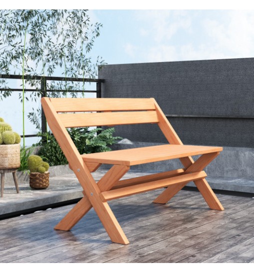 2-Person Teak Wood Folding Outdoor Benches with Slatted Seat