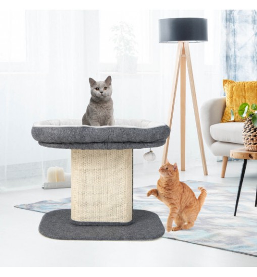 Modern Cat Tree Tower with Large Plush Perch and Sisal Scratching Plate-Gray