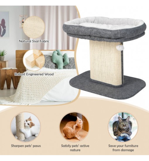 Modern Cat Tree Tower with Large Plush Perch and Sisal Scratching Plate-Gray