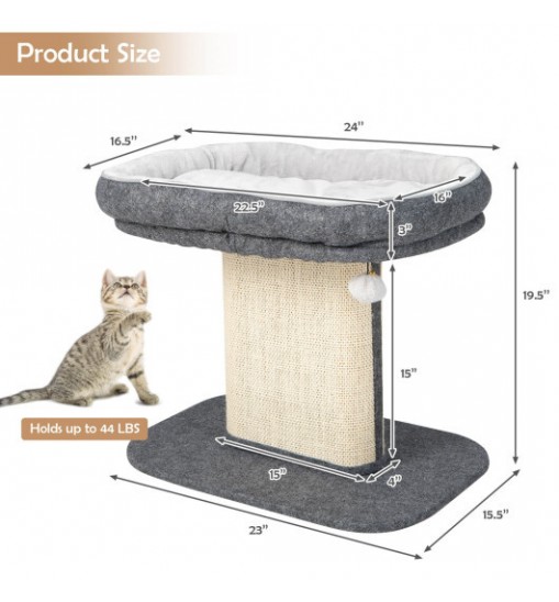 Modern Cat Tree Tower with Large Plush Perch and Sisal Scratching Plate-Gray