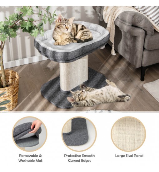 Modern Cat Tree Tower with Large Plush Perch and Sisal Scratching Plate-Gray