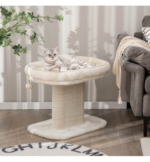 Modern Cat Tree Tower with Large Plush Perch and Sisal Scratching Plate-Gray