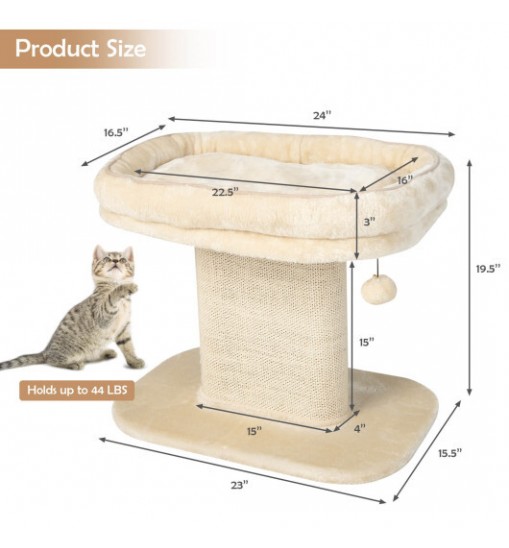 Modern Cat Tree Tower with Large Plush Perch and Sisal Scratching Plate-Gray