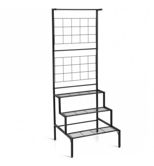 3-Tier Hanging Plant Stand with Grid Panel Display Shelf