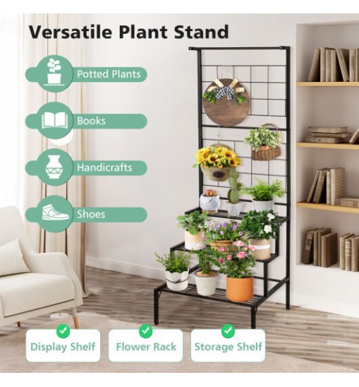 3-Tier Hanging Plant Stand with Grid Panel Display Shelf