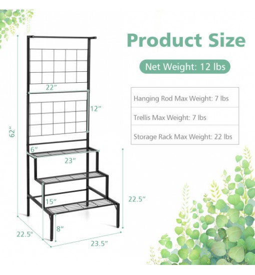 3-Tier Hanging Plant Stand with Grid Panel Display Shelf