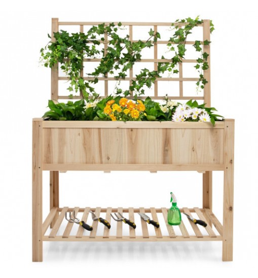 Costway Raised Garden Bed Elevated Wooden Planter Box with Trellis