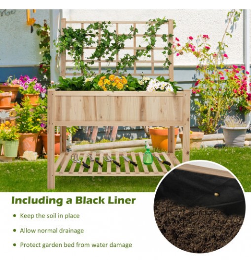 Costway Raised Garden Bed Elevated Wooden Planter Box with Trellis