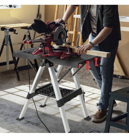 Portable Folding Workbench with Adjustable Height for Garage Home-Black & Red