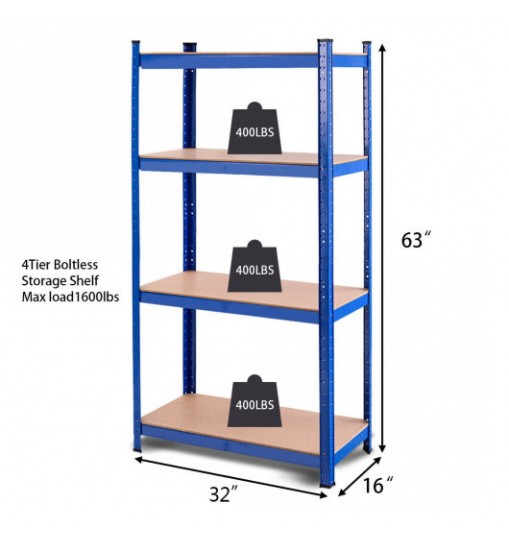 Adjustable Heavy Duty 4 Level Garage Tool Shelf Storage-Blue