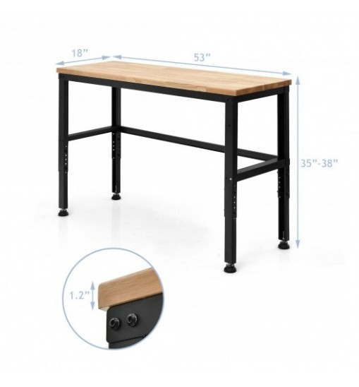 53 Inch Adjustable Heavy-Duty Workbench with Rubber Wood Top