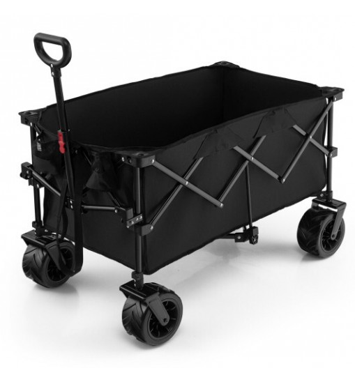 Folding Utility Garden Cart with Wide Wheels and Adjustable Handle-Black