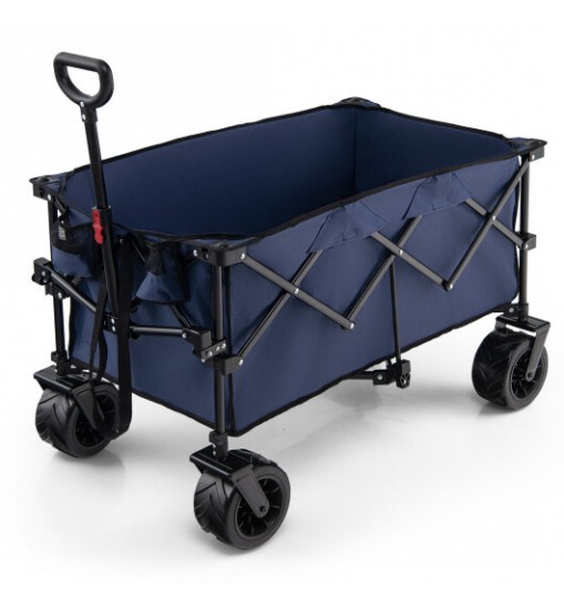 Folding Utility Garden Cart with Wide Wheels and Adjustable Handle-Black