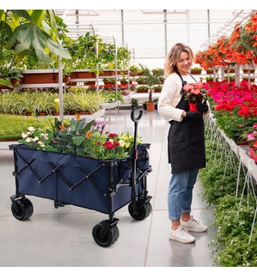 Folding Utility Garden Cart with Wide Wheels and Adjustable Handle-Black