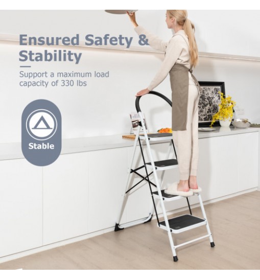 4-Step Folding Ladder with Anti-Slip Pedal Platform 330Lbs Capacity