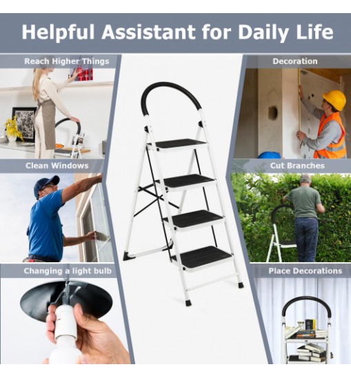 4-Step Folding Ladder with Anti-Slip Pedal Platform 330Lbs Capacity