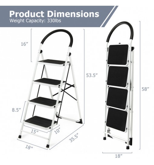 4-Step Folding Ladder with Anti-Slip Pedal Platform 330Lbs Capacity