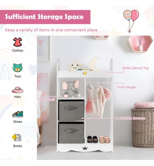 Kids Dress up Storage Costume Closet with Mirror and Toy Bins-White