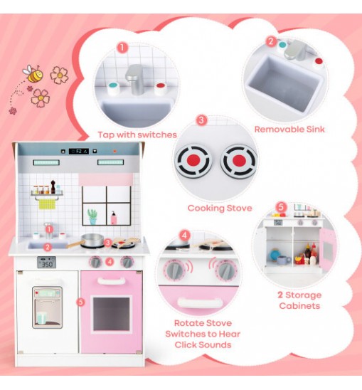 2-In-1 Kids Kitchen Playset and Dollhouse with Accessories