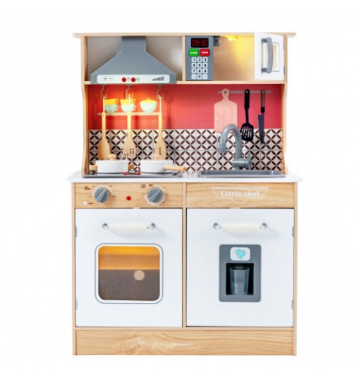 Multi-Functional Wooden Kids Kitchen Playset with Lights and Sounds