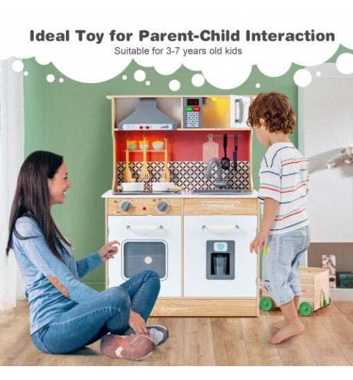 Multi-Functional Wooden Kids Kitchen Playset with Lights and Sounds