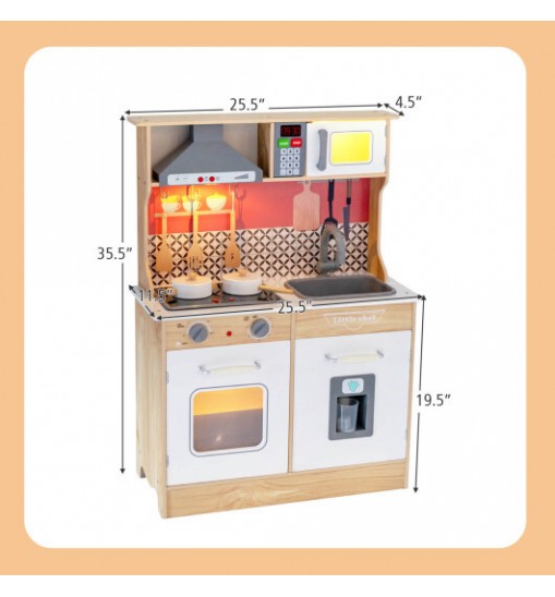 Multi-Functional Wooden Kids Kitchen Playset with Lights and Sounds