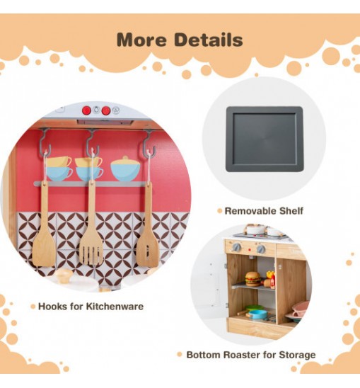 Multi-Functional Wooden Kids Kitchen Playset with Lights and Sounds