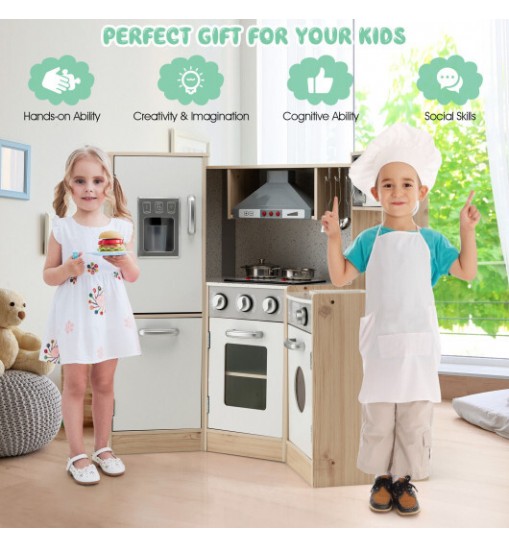 Kids Corner Wooden Kitchen Playset with Cookware Accessories