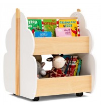 Kids Wooden Bookshelf with Universal Wheels