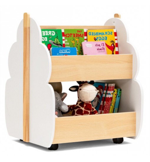 Kids Wooden Bookshelf with Universal Wheels