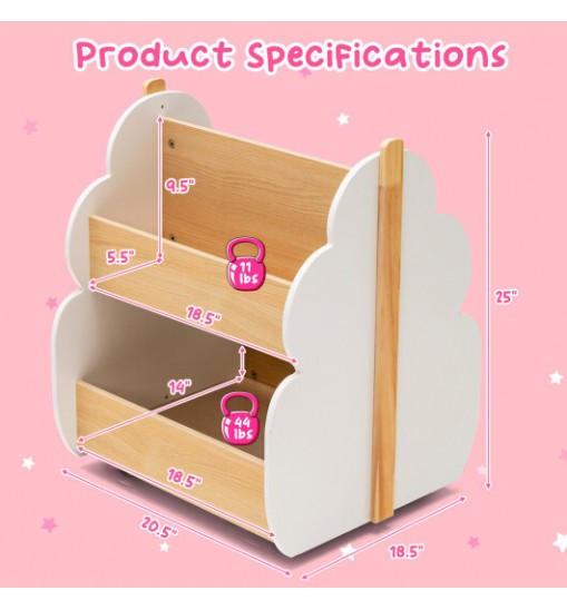 Kids Wooden Bookshelf with Universal Wheels