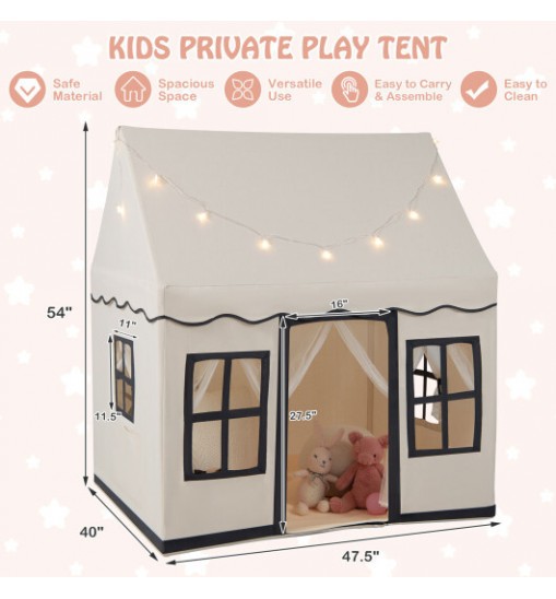 Toddler Large Playhouse with Star String Lights-Beige